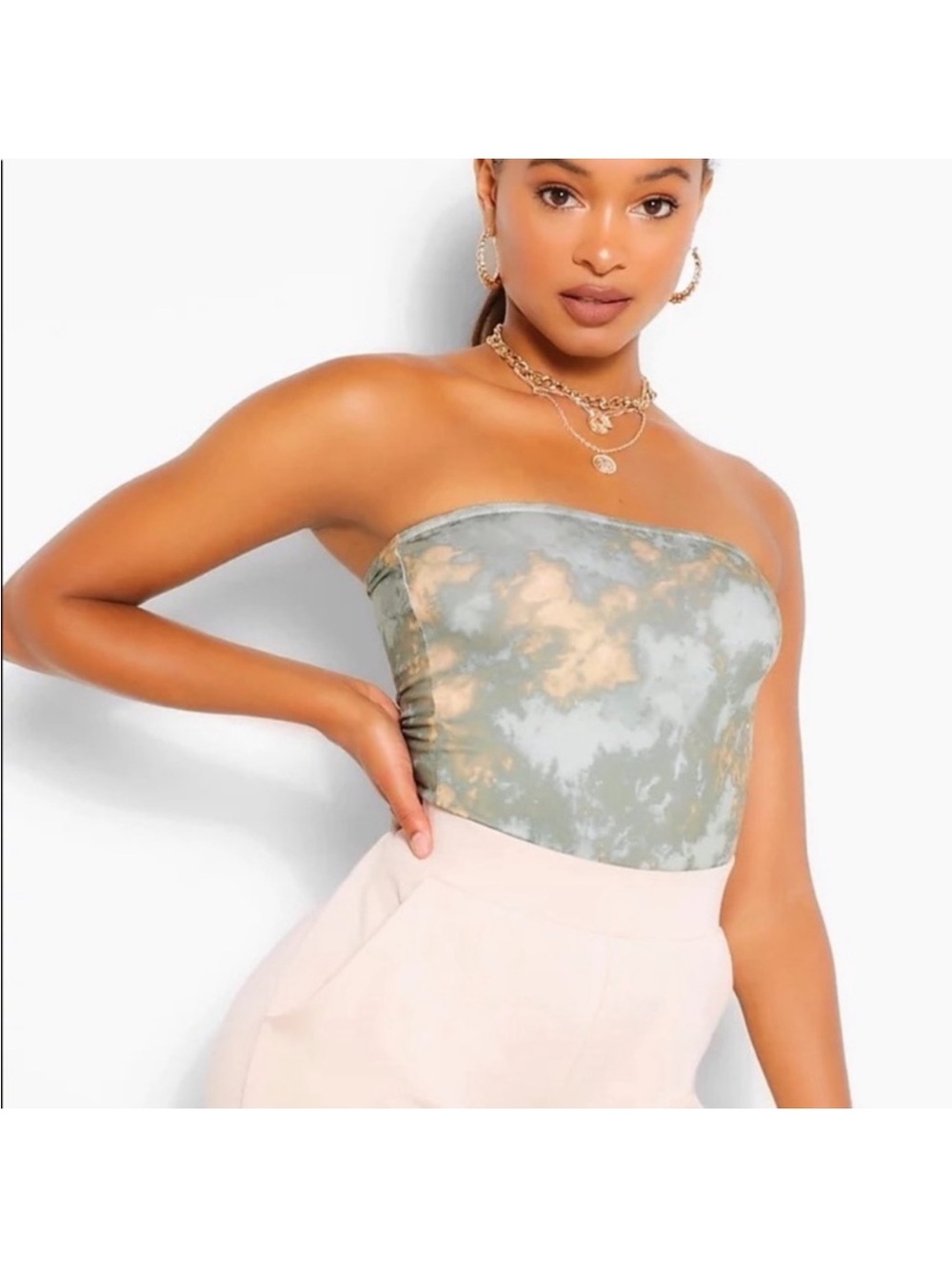 ☀️ Boohoo ☀️ green tie dye strapless top